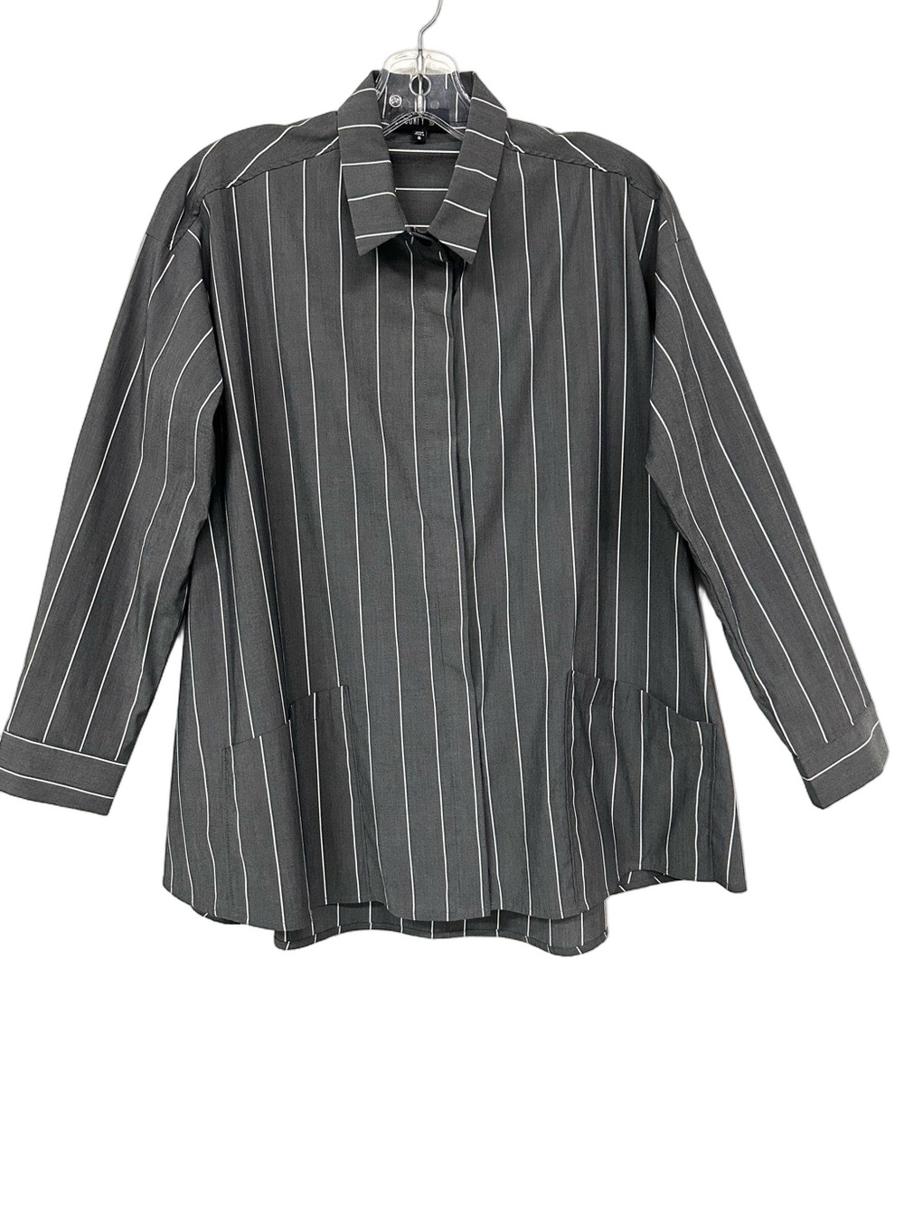 Comfy USA Lagenlook Pinstripe Button-Down Tunic Shirt Small Gray Minimalist